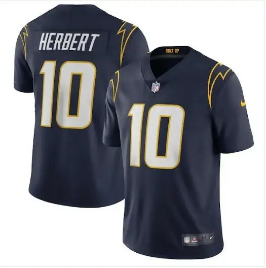 Navy blue Justin Herbert Los Angeles Chargers Nike Vapor Limited Jersey with HERBERT 10 name and number