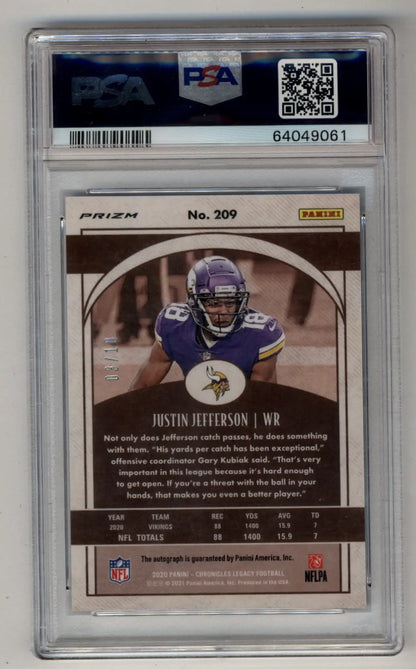 PSA-graded Justin Jefferson 2020 Chronicles Legacy Signature Blue Auto 03/10 in case