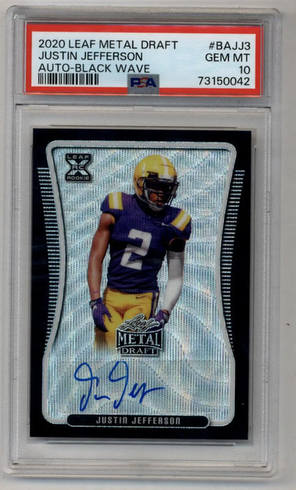 Justin Jefferson 2020 Leaf Metal Draft Black Wave 4/7 PSA 10 Gem Mint - Singles