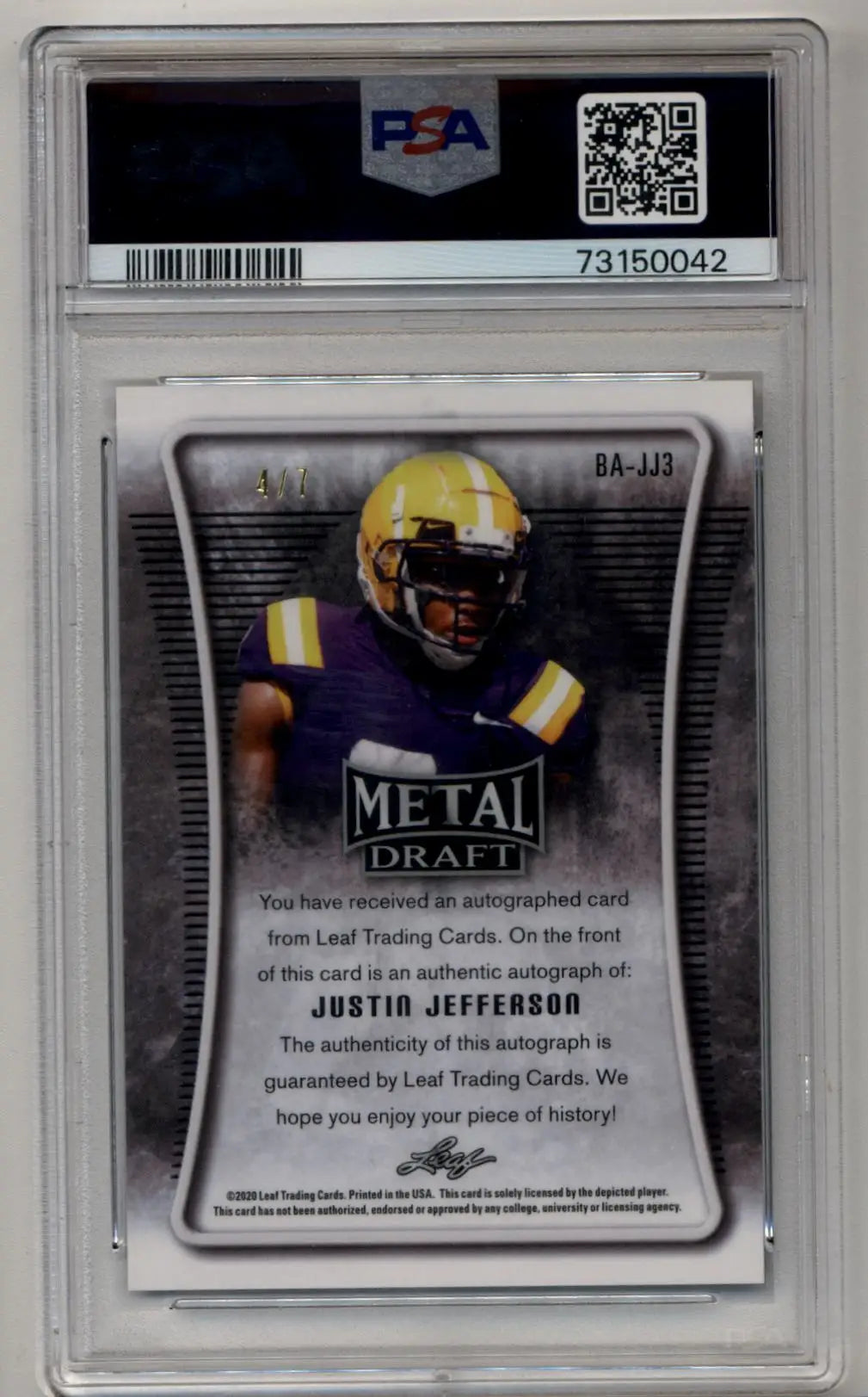 Justin Jefferson 2020 Leaf Metal Draft Black Wave 4/7 PSA 10 Gem Mint - Singles