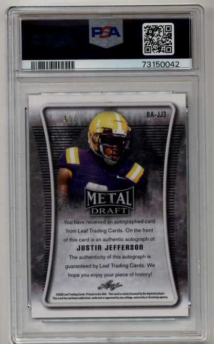 Justin Jefferson 2020 Leaf Metal Draft Black Wave 4/7 PSA 10 Gem Mint - Singles