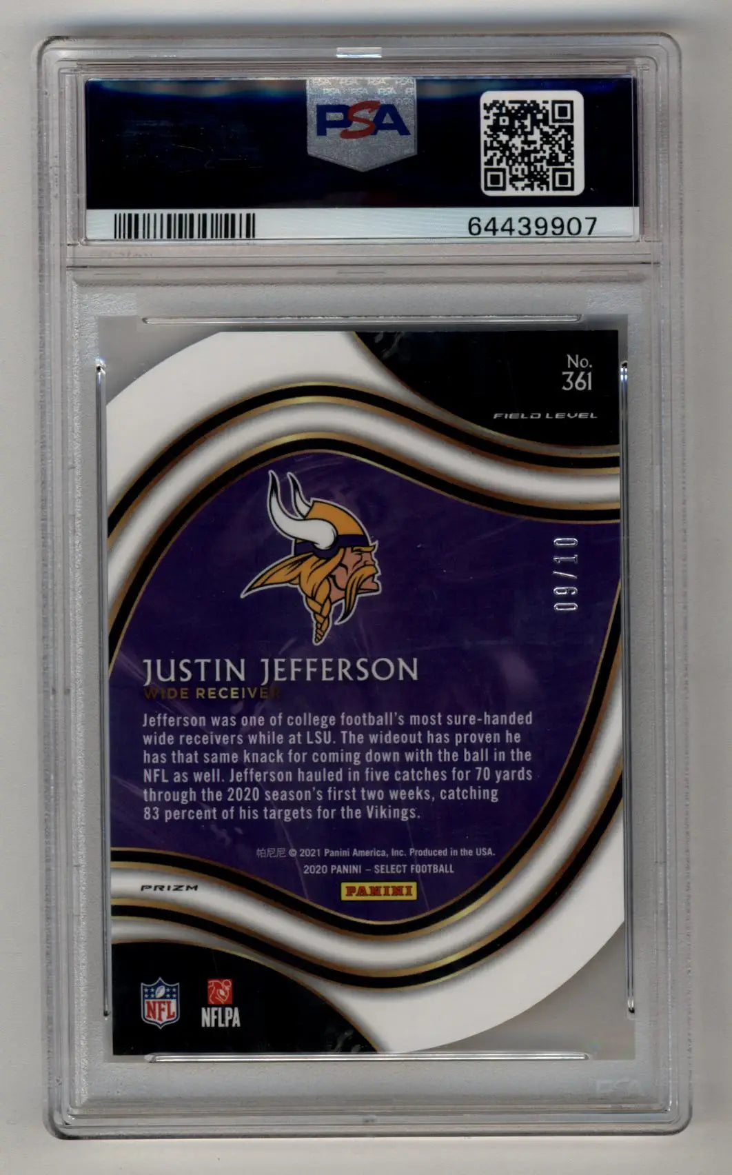 Justin Jefferson 2020 Select Die-Cut Gold #361 09/10 PSA 10 Gem Mint football card