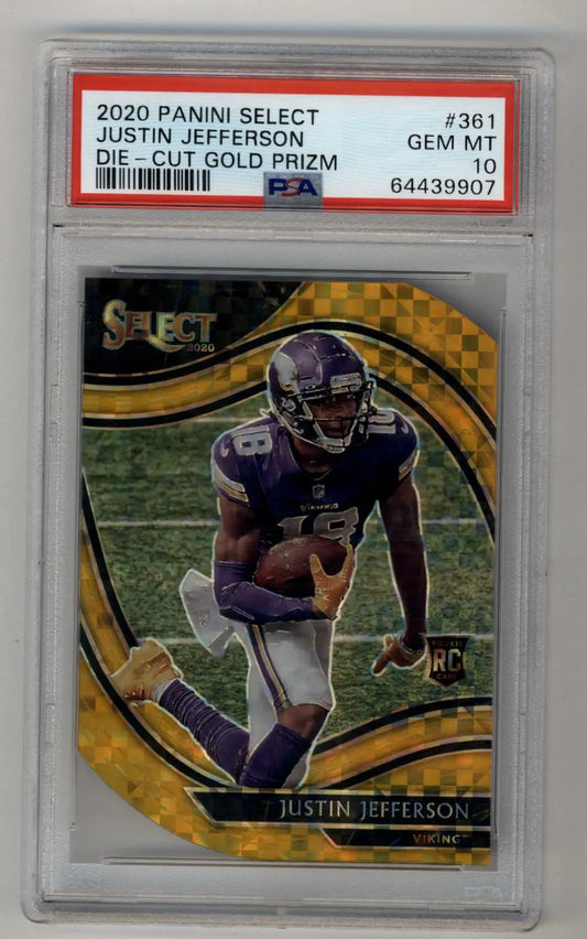 Graded Justin Jefferson 2020 Select Die-Cut Gold #361 09/10 PSA 10 Gem Mint football card