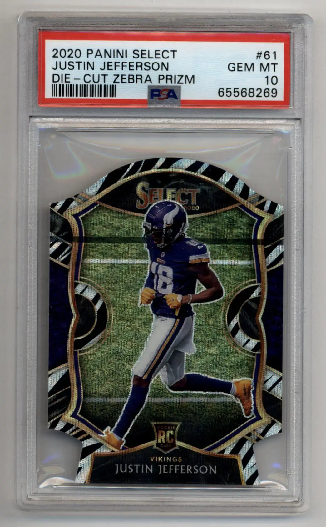Justin Jefferson 2020 Select Die-Cut Zebra Prizm rookie card PSA 10 Gem Mint