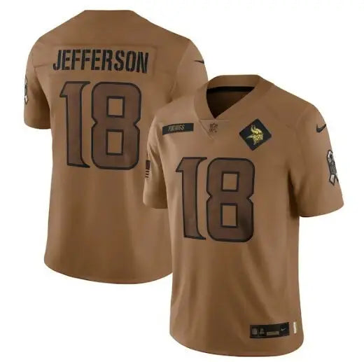 Brown Minnesota Vikings Justin Jefferson Salute To Service jersey with number 18