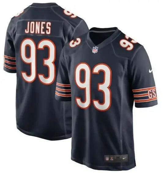 Dark blue Justin Jones Chicago Bears Nike Game Player Jersey with number 93 and JONES on back
