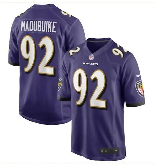 Purple Baltimore Ravens Justin Madubuike jersey with number 92 and player name on back