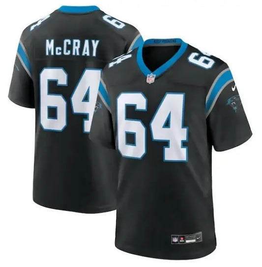 Black Carolina Panthers Justin McCray football jersey with McGRAY and number 64