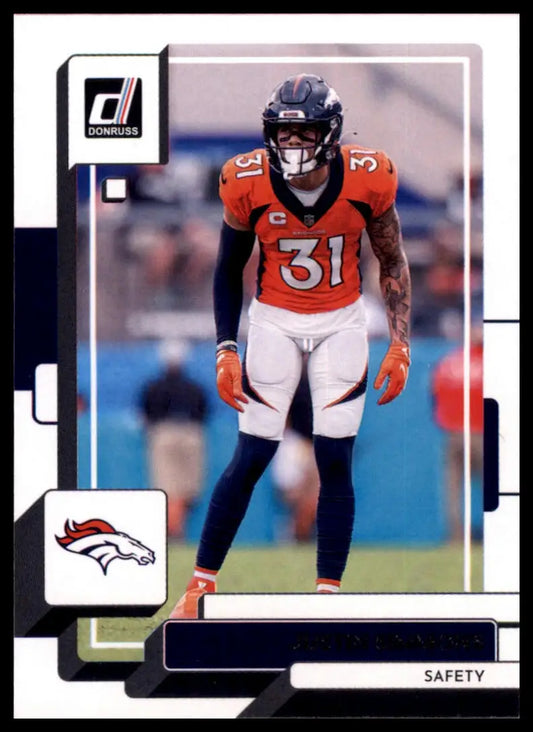 Justin Simmons football trading card from 2022 Donruss Denver Broncos product