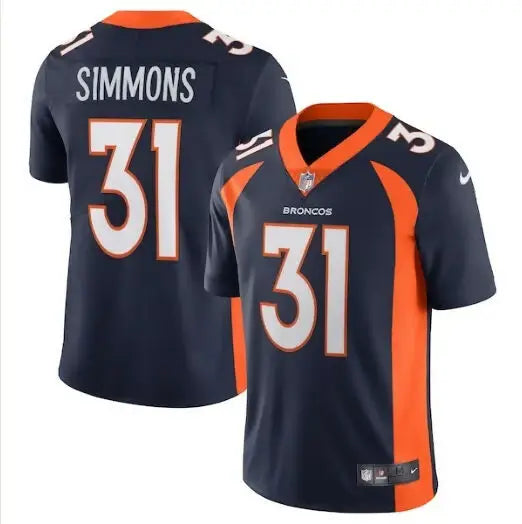 Justin Simmons Denver Broncos navy blue Nike Alternate Vapor Limited Jersey displayed