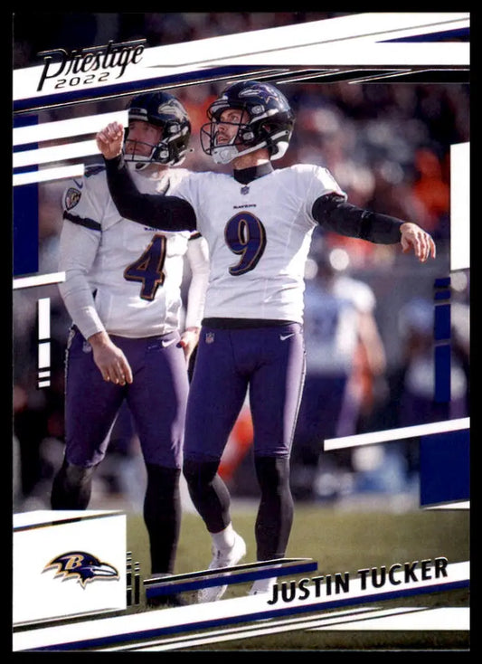 Justin Tucker football card from Panini Prestige 2022 Baltimore Ravens product