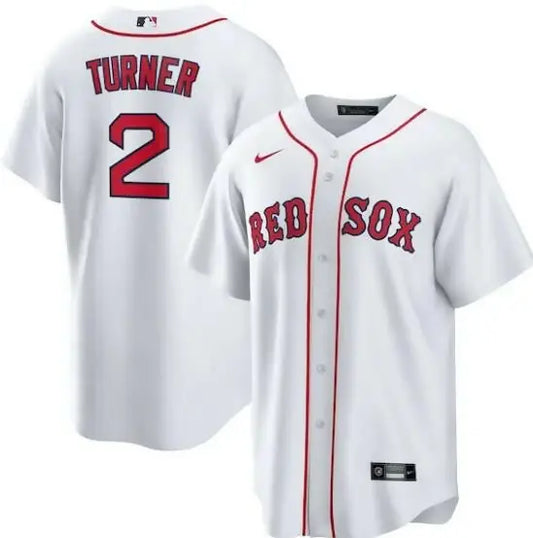 White Red Sox baseball jersey featuring Justin Turner for Boston Red Sox Nike home replica