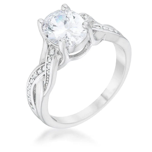 Justine 2ct CZ Rhodium Classic Oval Ring - Rings