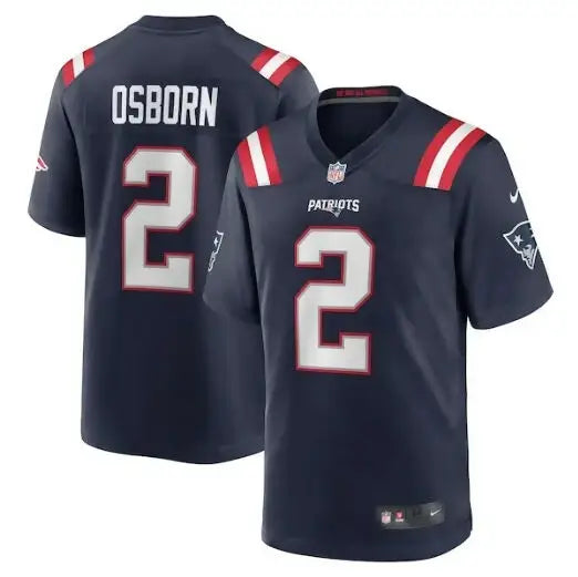 Dark blue New England Patriots Nike game jerseys with Osborn 2 on back