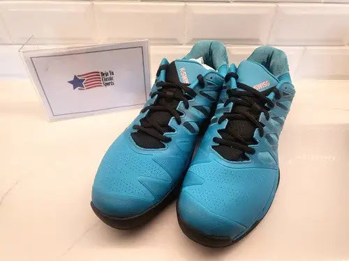 Pair of blue K-Swiss Ultrashot aqua blue tennis shoes in box size 13