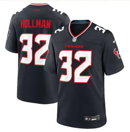 Black Houston Texans Ka’Dar Hollman #32 football jersey with red and white accents