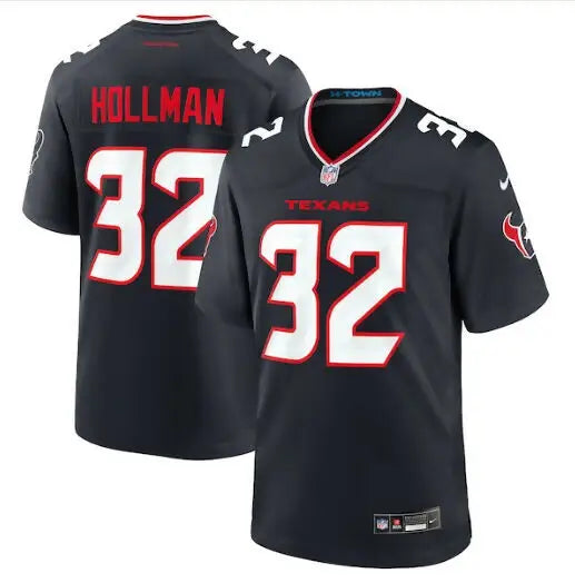 Black Houston Texans Ka’Dar Hollman #32 football jersey with red and white accents