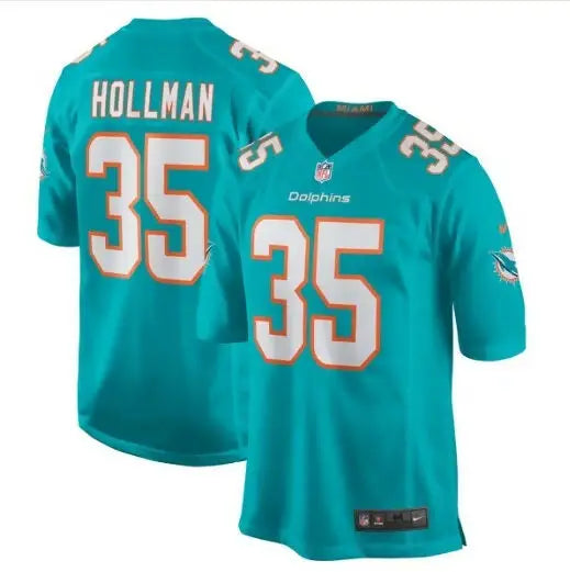 Teal Miami Dolphins Hollman #35 Nike Home Game Player Jersey on display