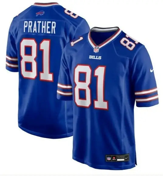 Blue Buffalo Bills Kaden Prather Nike Game Jersey with number 81 and PRATHER on back