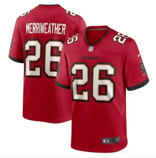 Red NFL football jersey with number 26 and MERRIWEATHER on the back for Tampa Bay Buccaneers