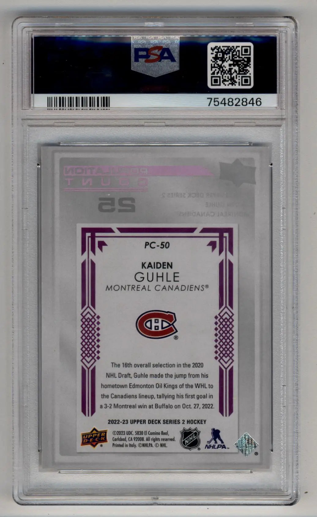 Kaiden Guhle 2022-23 Upper Deck Population Count 25 PSA 9 Mint - Singles