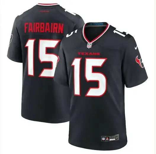 Black Houston Texans Nike Team Game Jersey with FAIRBAIRN and number 15 in red and white