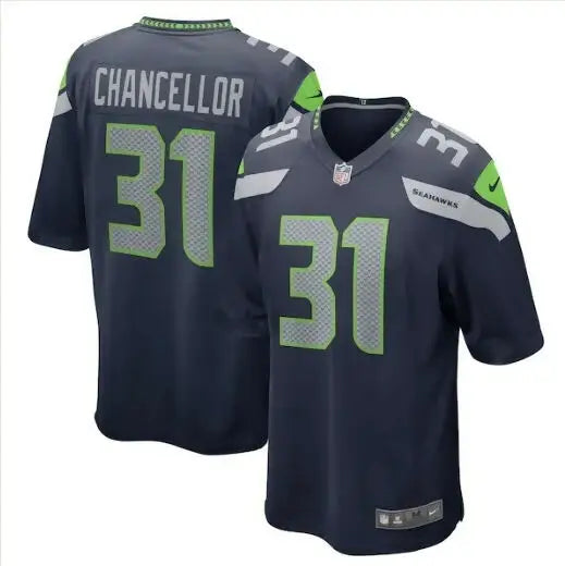 Dark blue Seattle Seahawks Kam Chancellor Nike retired player game jersey with lime green accents