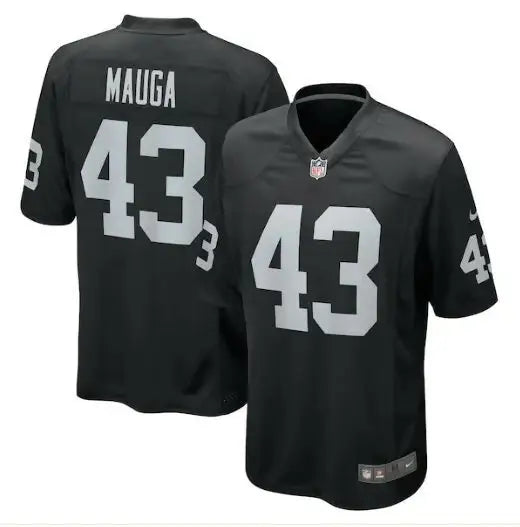 Black Kanai Mauga Las Vegas Raiders Nike jersey with 43 on front and back