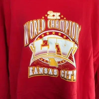 Red long-sleeved Kansas City Chiefs hoodie from Super Bowl Champions NFL team gear