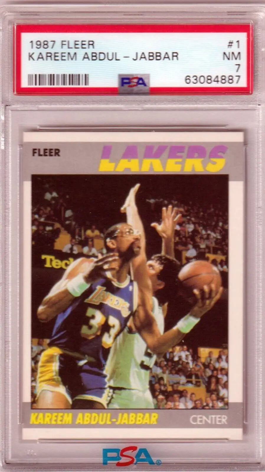 Graded 1987 Fleer Kareem Abdul-Jabbar basketball card from Columbia Hobby featuring ESPN magazine covers