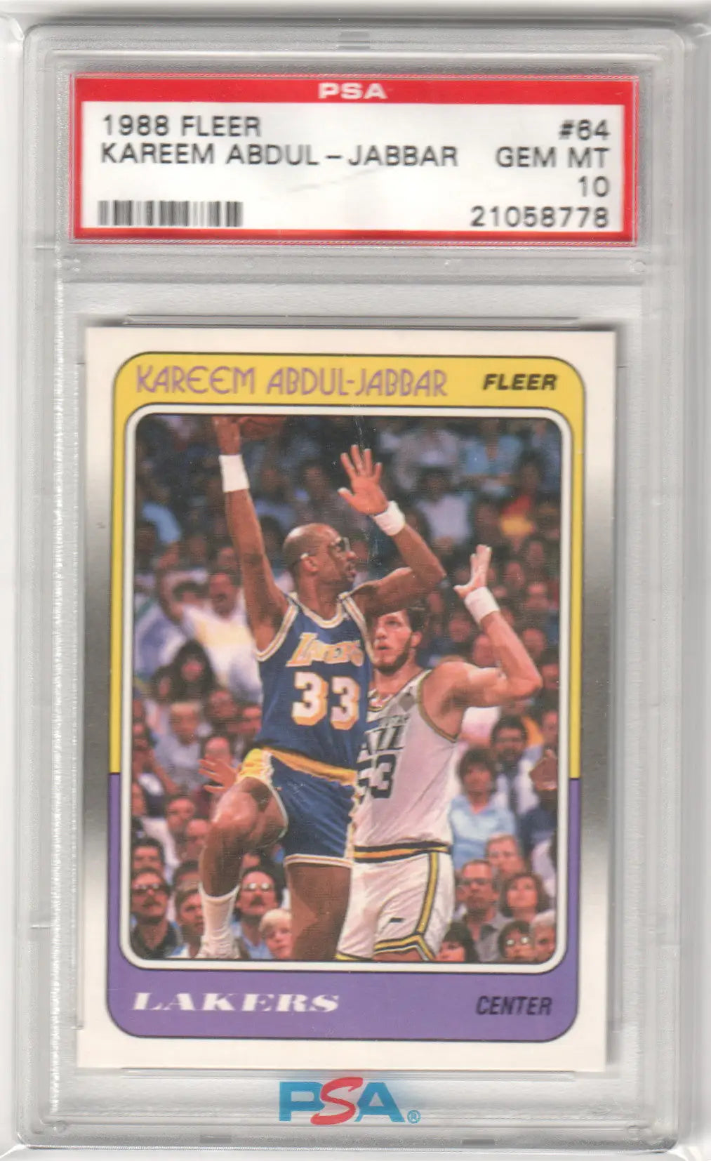 Graded 1988 Fleer Kareem Abdul-Jabbar basketball card PSA 10 Gem Mint from Columbia Hobby