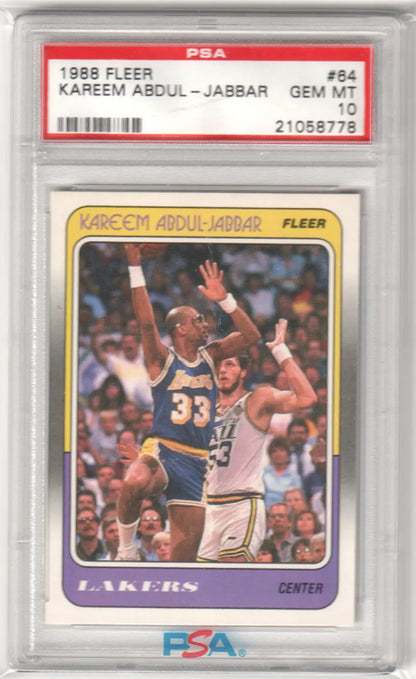 Graded 1988 Fleer Kareem Abdul-Jabbar basketball card PSA 10 Gem Mint from Columbia Hobby