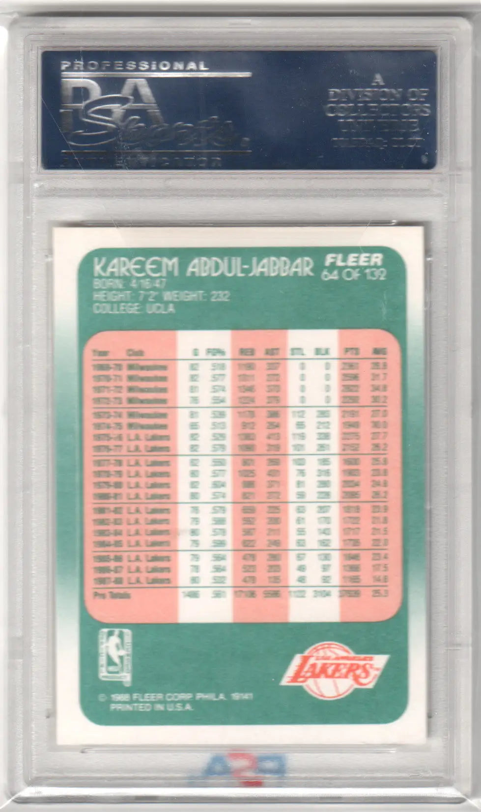Kareem Abdul-Jabbar 1988 Fleer basketball card graded PSA 10 GEM MINT from Columbia Hobby