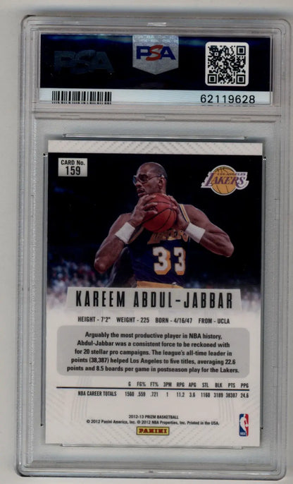 Graded Kareem Abdul-Jabbar 2012-13 Prizm Green Prizm basketball trading card