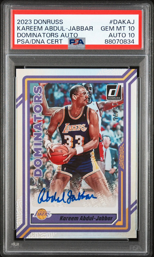Graded Kareem Abdul-Jabbar autographed Panini Donurss Dominators Auto basketball card