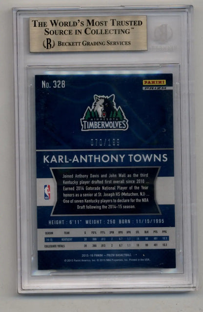 BGS-graded Karl-Anthony Towns Prizm Ruby trading card in Gem Mint condition