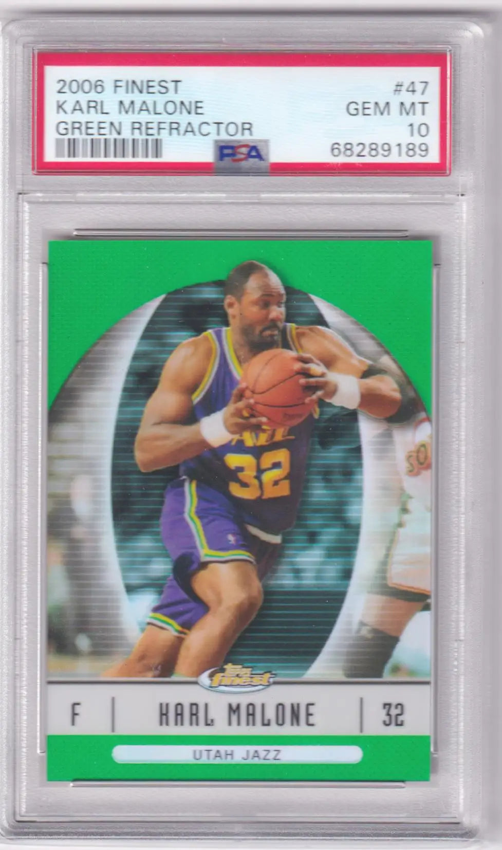 Karl Malone basketball card green refractor from Columbia Hobby PSA 10 Jazz