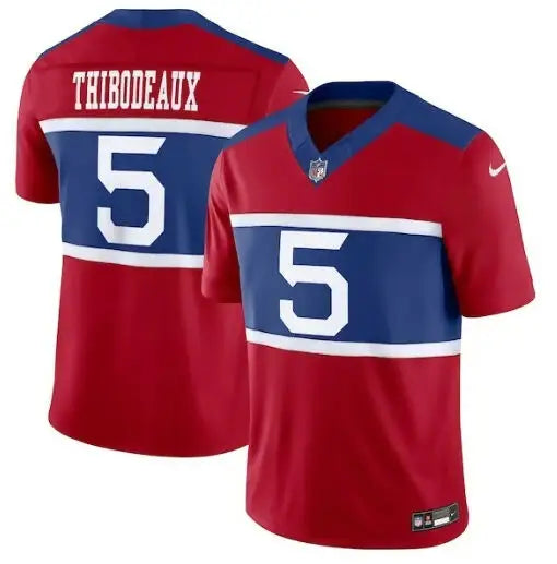 Red and blue Kayvon Thibodeaux Giants Nike Century Red jersey with number 5