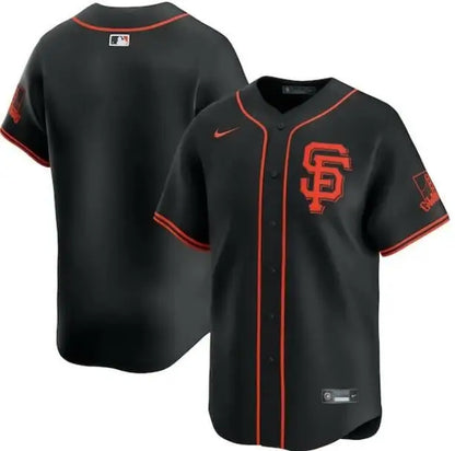 Black San Francisco Giants baseball jersey with orange trim and logo for Keaton Winn Nike home jersey