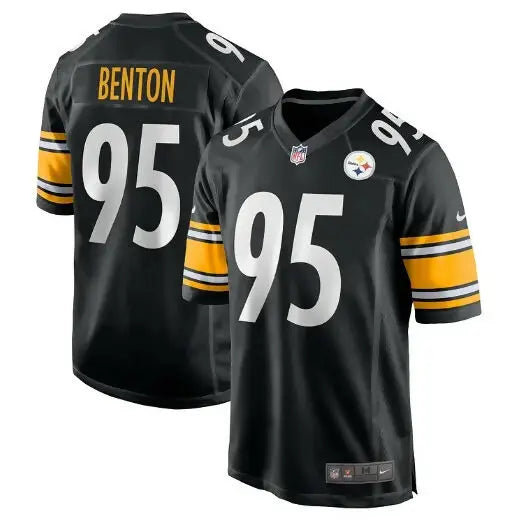 Black Keeanu Benton Pittsburgh Steelers Nike Game Jersey #95 displayed on a mannequin