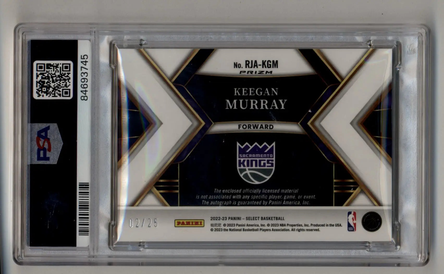 Keegan Murray 2022-23 Select Rookie Jersey Auto Tie-Dye 02/25 PSA 9 Mint Auto 10 - Singles