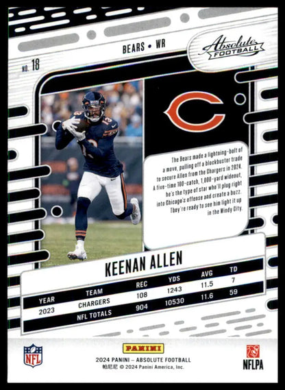 Keenan Allen football card from Panini Absolute 2024 Chicago Bears collection