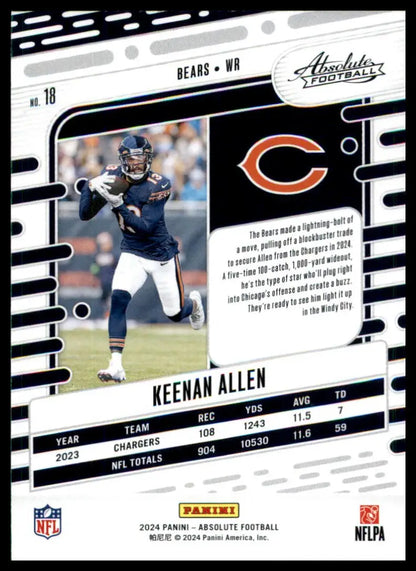 Football card featuring Keenan Allen from 2024 Panini Absolute Retail product