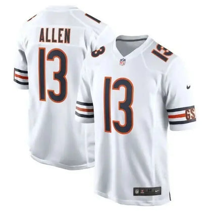 White Keenan Allen Chicago Bears Nike Game Football Jersey displayed on a retail website