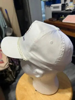 White Keesler Federal Credit Union Cobra SnapBack Hat with silver chain across brim