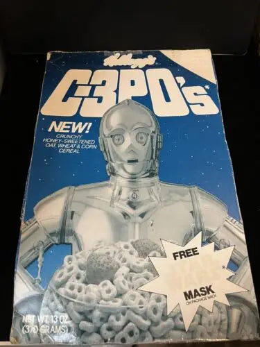 Vintage Kellogg’s C-3PO’s cereal box panel showcasing iconic Star Wars design from 1984