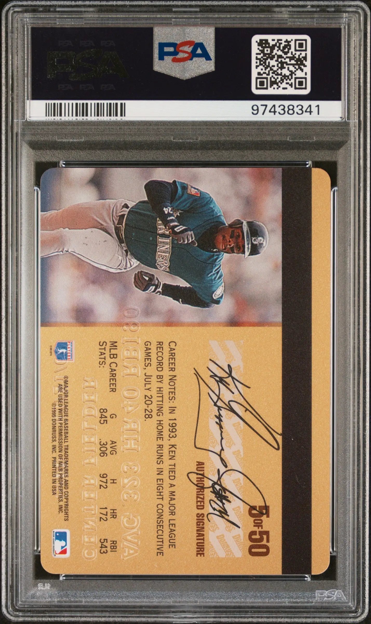 PSA-graded Ken Griffey Jr. 1995 Studio Gold #5 Gem Mint baseball card diving catch