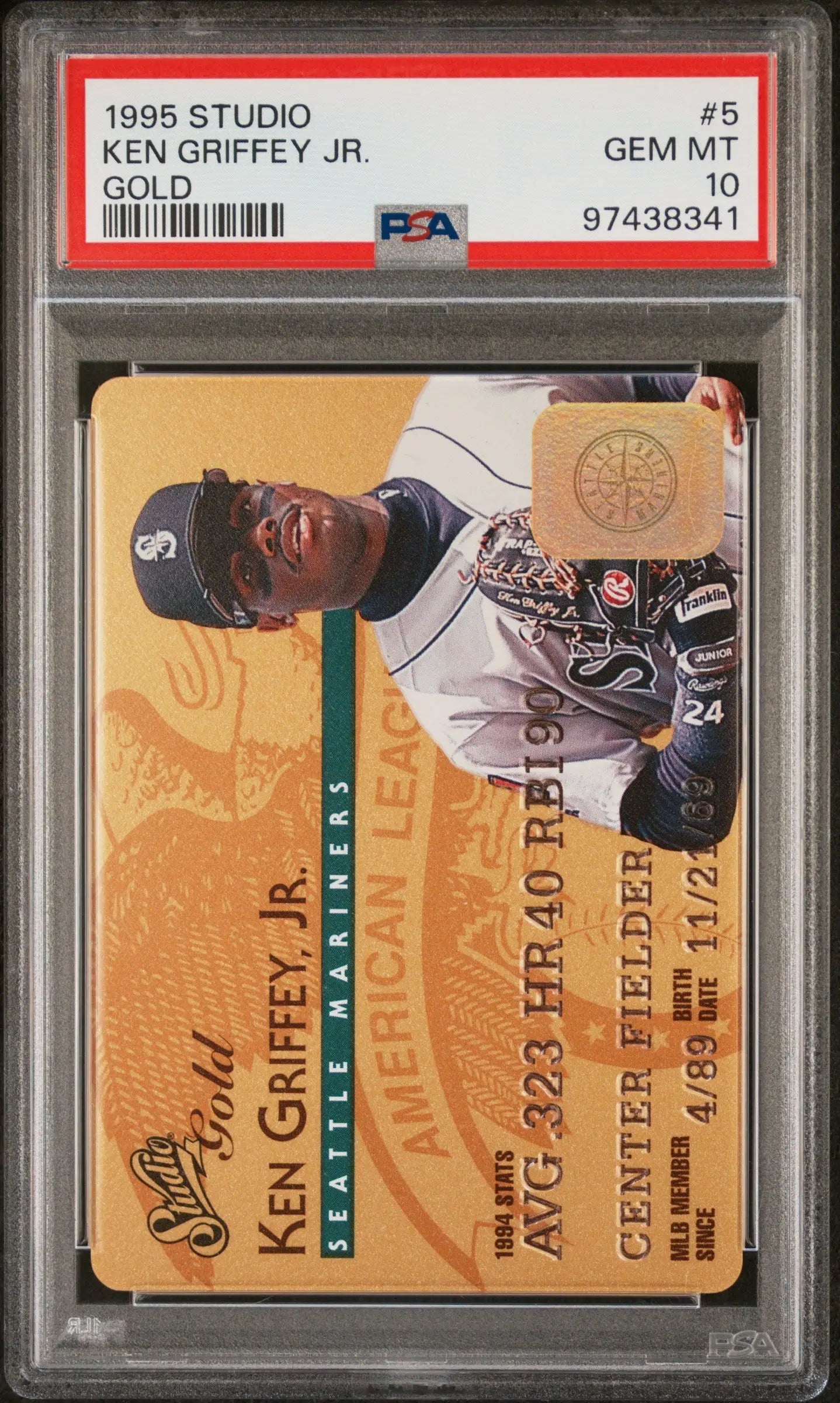 PSA graded Ken Griffey Jr. 1995 Studio Gold #5 Gem Mint baseball card
