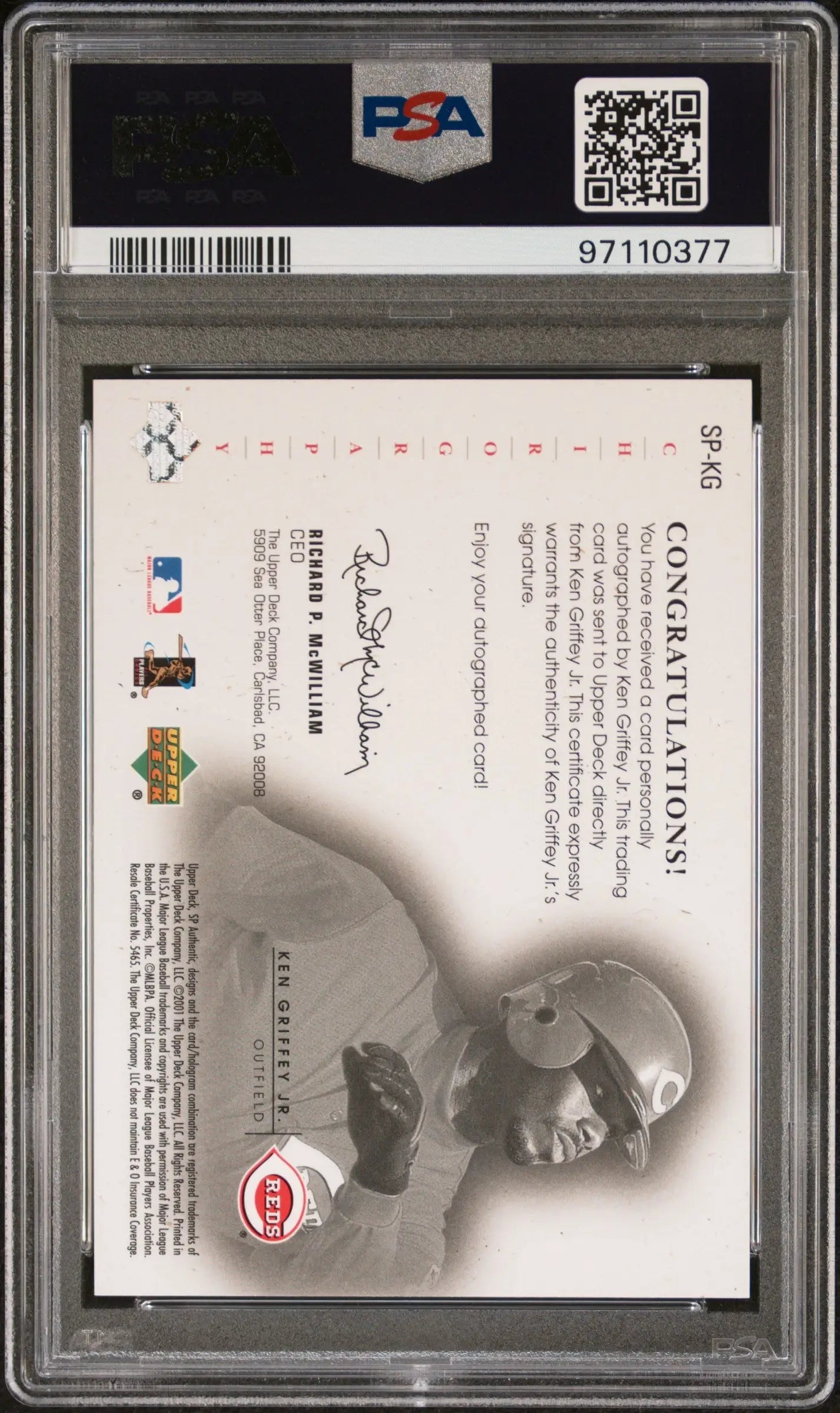 PSA-graded Ken Griffey Jr. 2001 Upper Deck Sp Authentic trading card in holder