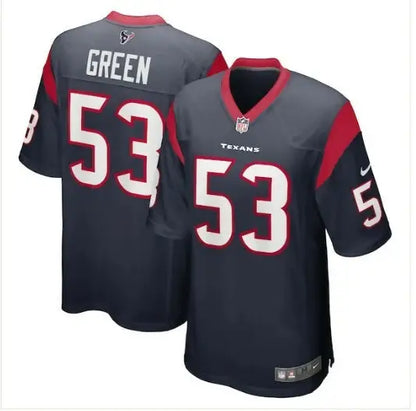 Dark blue Houston Texans Nike Team Game Jersey with white numbers and red accents